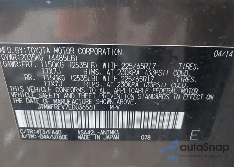 2014 Toyota Rav4 Xle z USA, uszkodzony, nr VIN JTMWFREV7ED036561